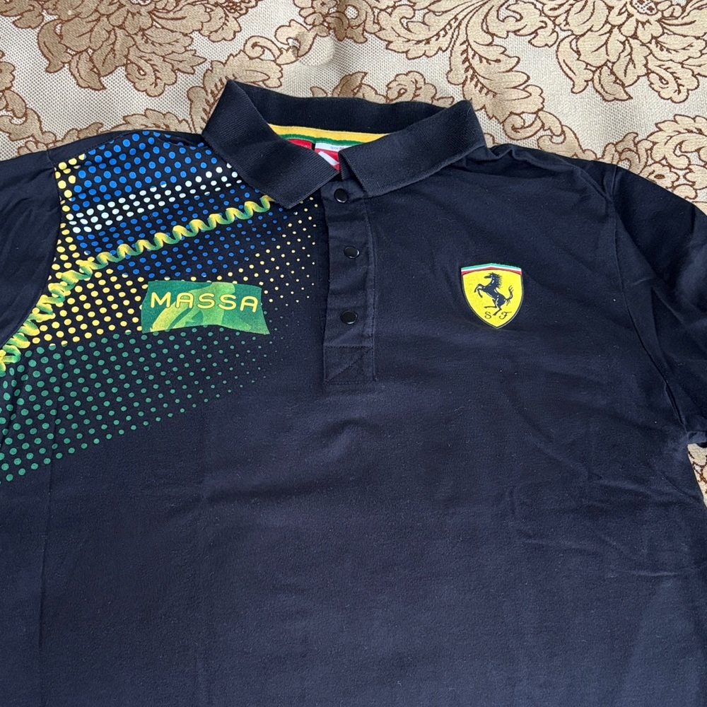 Ferrari Black Polo Shirt with Blue and Green Accents